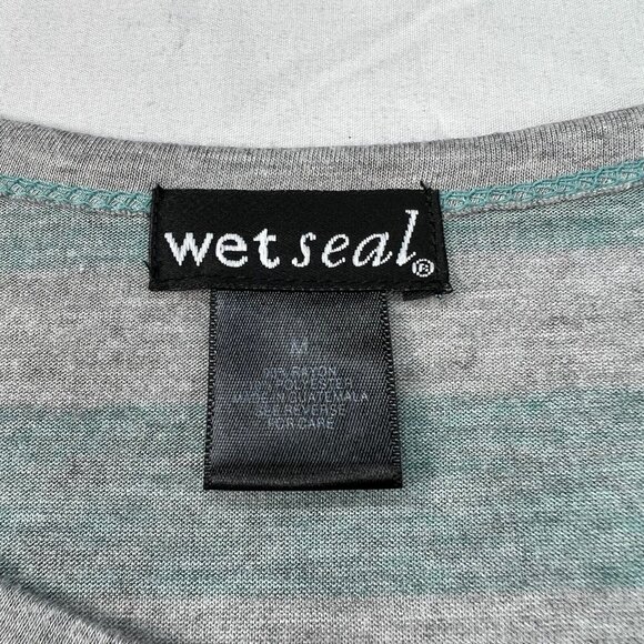 Wet Seal Blouse Womens Size Medium Blue Gray Striped 3/4 Sleeve - Picture 3 of 6